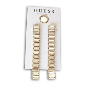 *50off3* NWT Guess 3.25" Baguette-Crystal Linear Drop Earrings Gold-Tone